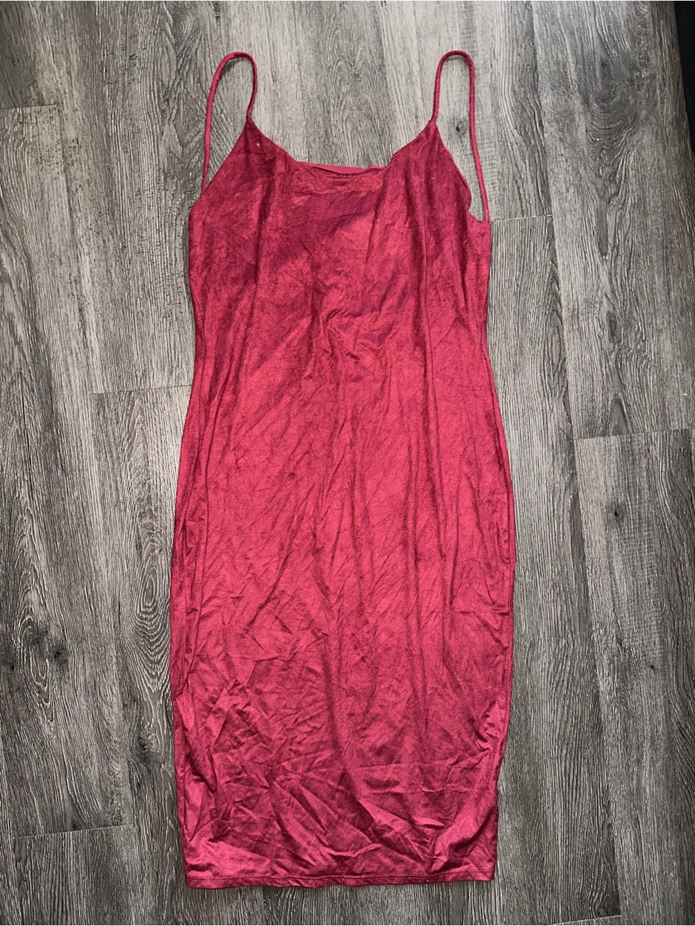 Burgundy Suede-Effect Crewneck Dress